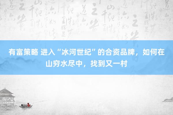 有富策略 进入“冰河世纪”的合资品牌，如何在山穷水尽中，找到又一村